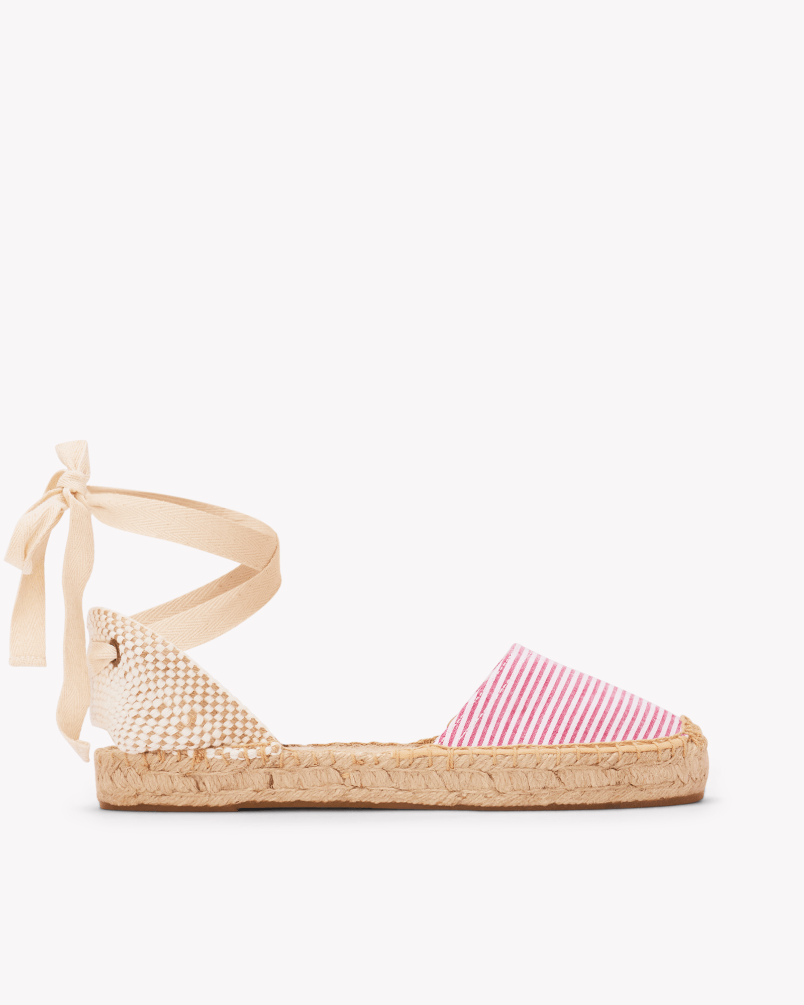 Women's Lauren Lace Up Espadrille | Seersucker | Classic Pink - Womens Espadrilles - Classic Pink - ET2C - 