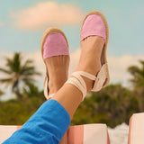 Women's Lauren Lace Up Espadrille | Seersucker | Classic Pink