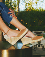The Marseille Wedge - Leather Buckle - Miel Brown - Women's - Women's Wedge Espadrilles - Miel Brown - Soludos - 