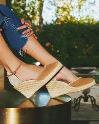The Marseille Wedge - Leather Buckle - Miel Brown - Women's - Women's Wedge Espadrilles - Miel Brown - Soludos - 