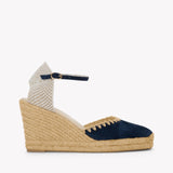 The Marseille Wedge - Leather Buckle - Armada Blue - Women's - Women's Wedge Espadrilles - Armada Blue - Soludos - 