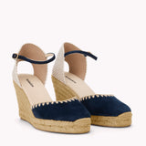 The Marseille Wedge - Leather Buckle - Armada Blue - Women's - Women's Wedge Espadrilles - Armada Blue - Soludos - 