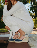 The Marseille Wedge - Leather Buckle - Armada Blue - Women's - Women's Wedge Espadrilles - Armada Blue - Soludos - 