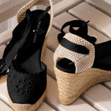 Women's Marseille Wedge Espadrille | Eyelet | Noche Black - Women's Espadrilles - Noche Black - Soludos -