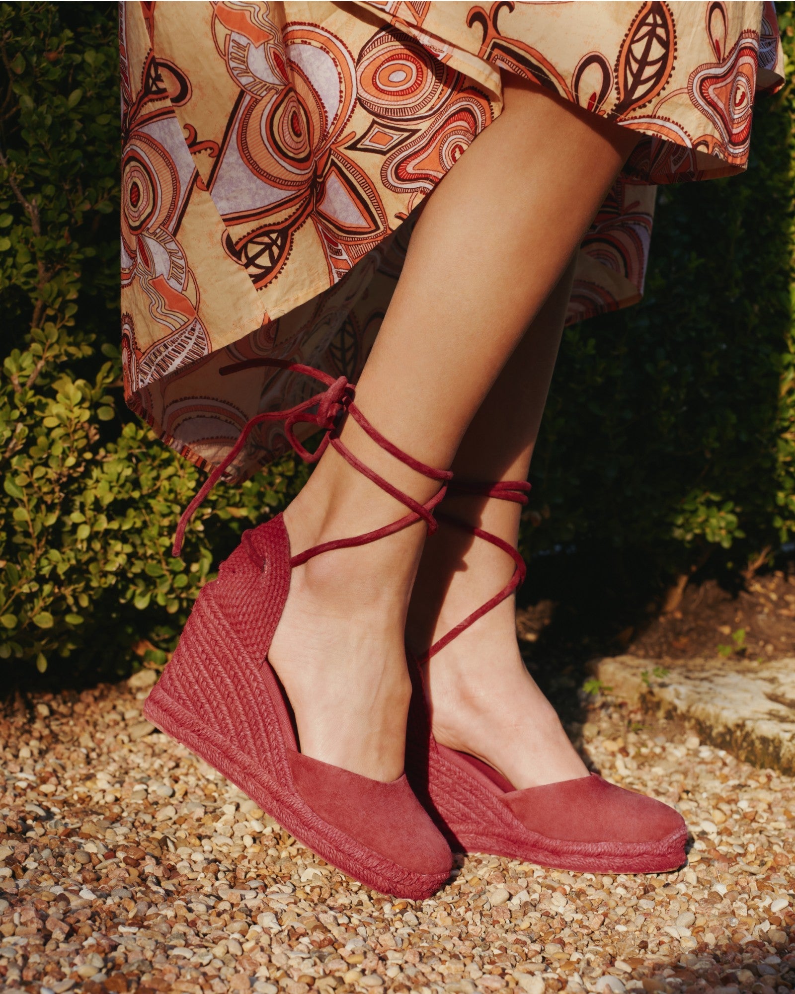 Women's Marseille Wedge Espadrille Leather Color Arcilla Red Tonal