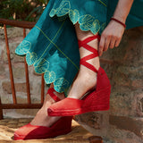 Womens_Espadrilles_The Marseille Wedge_Leather Colors_Flamenco Red - Tonal - Women's Wedge Espadrilles - Flamenco Red - Tonal - Soludos - 
