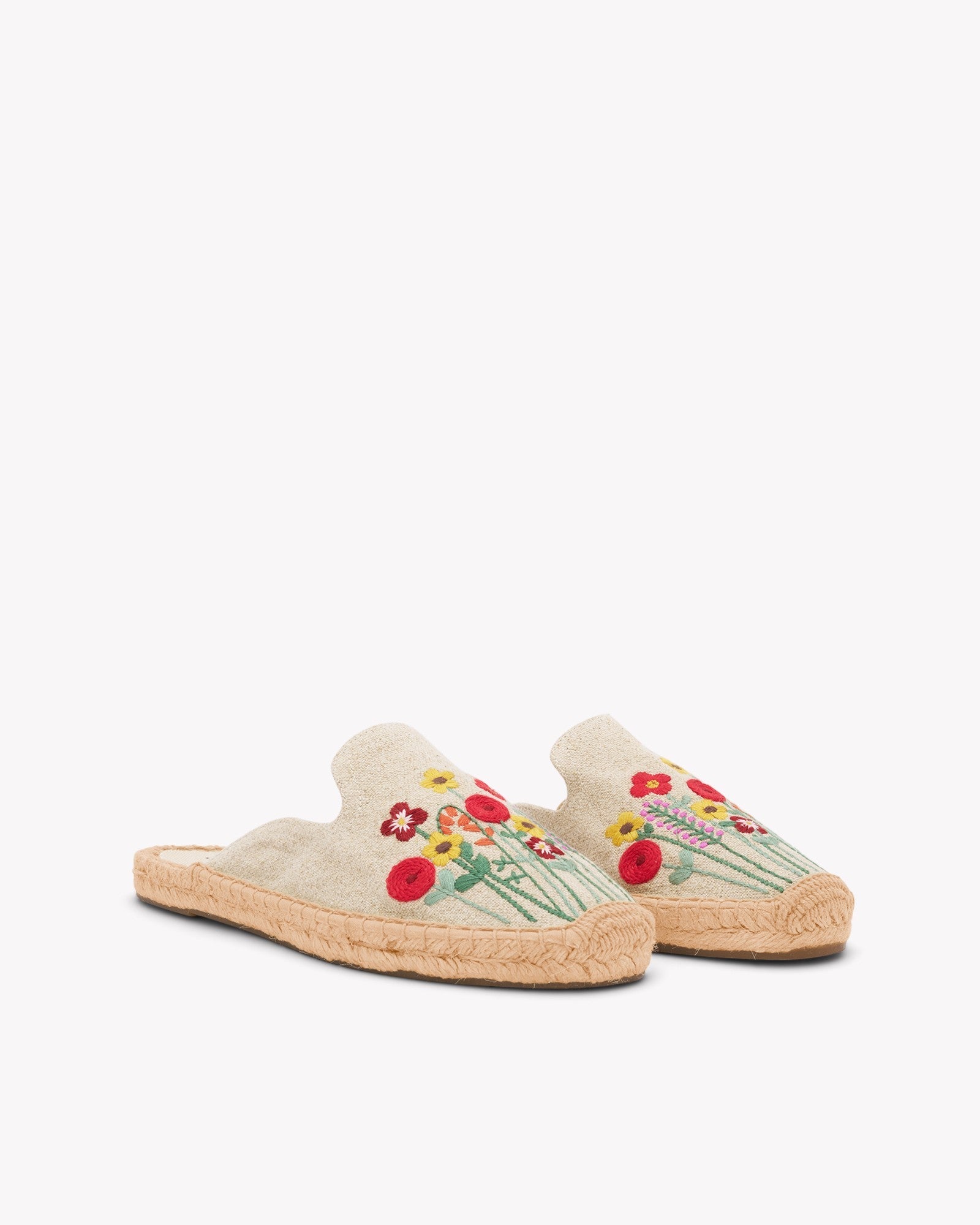 Womens_Espadrilles_The Smoking Mule_Embroidery_Natural Undyed - Summer Flowers - Women's Espadrilles - Natural Undyed - Summer Flowers - Soludos - 