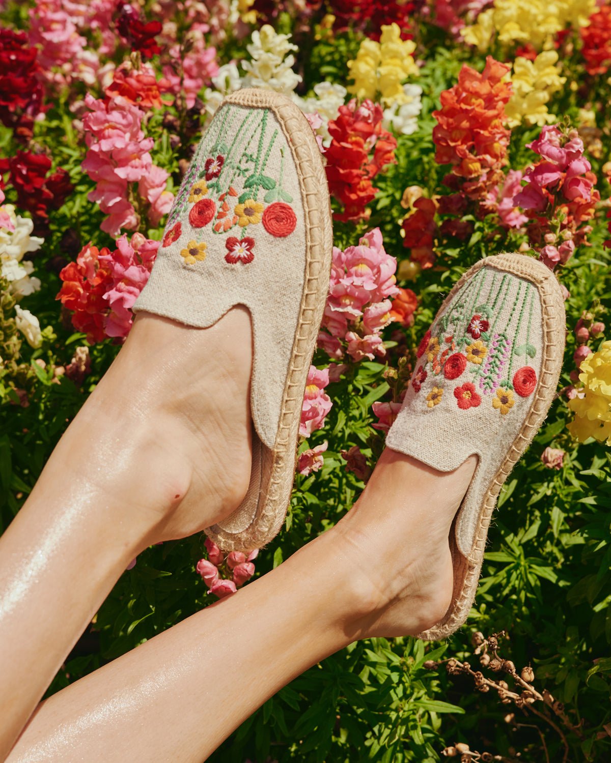 Women's Smoking Mule Espadrille | Embroidery | Summer Flowers - Natural Undyed - Women's Espadrilles - Natural Undyed - Summer Flowers - Soludos -