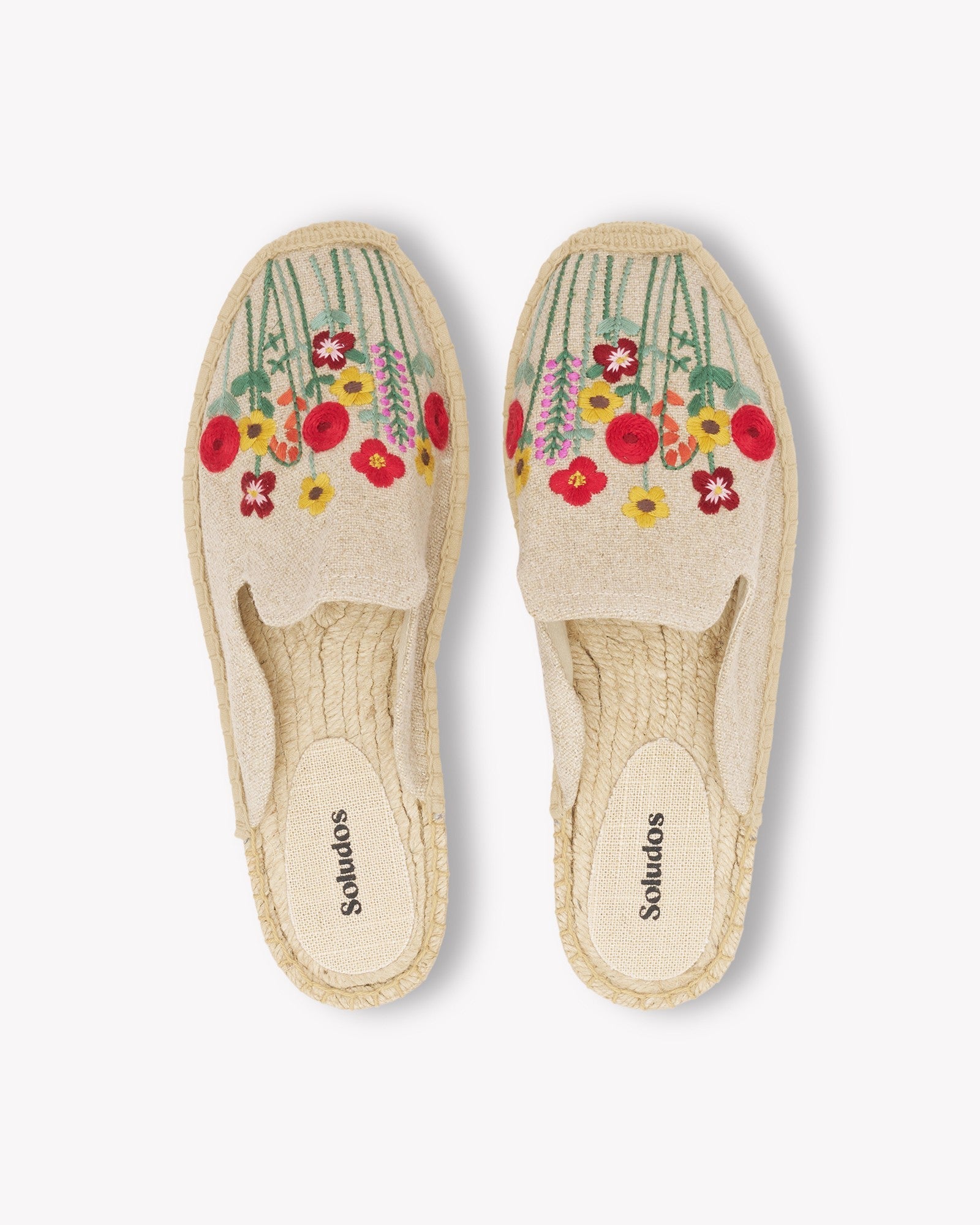 Womens_Espadrilles_The Smoking Mule_Embroidery_Natural Undyed - Summer Flowers - Women's Espadrilles - Natural Undyed - Summer Flowers - Soludos - 