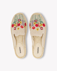 Womens_Espadrilles_The Smoking Mule_Embroidery_Natural Undyed - Summer Flowers - Women's Espadrilles - Natural Undyed - Summer Flowers - Soludos - 