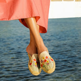 Womens_Espadrilles_The Smoking Mule_Embroidery_Natural Undyed - Summer Flowers - Women's Espadrilles - Natural Undyed - Summer Flowers - Soludos - 