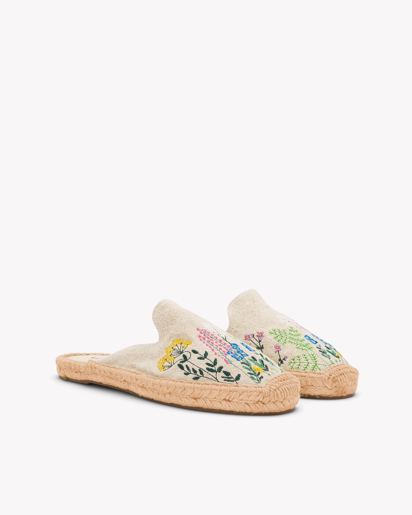 Womens Espadrilles The Smoking Mule Embroidery Natural Undyed - Lavender Fields Image 2