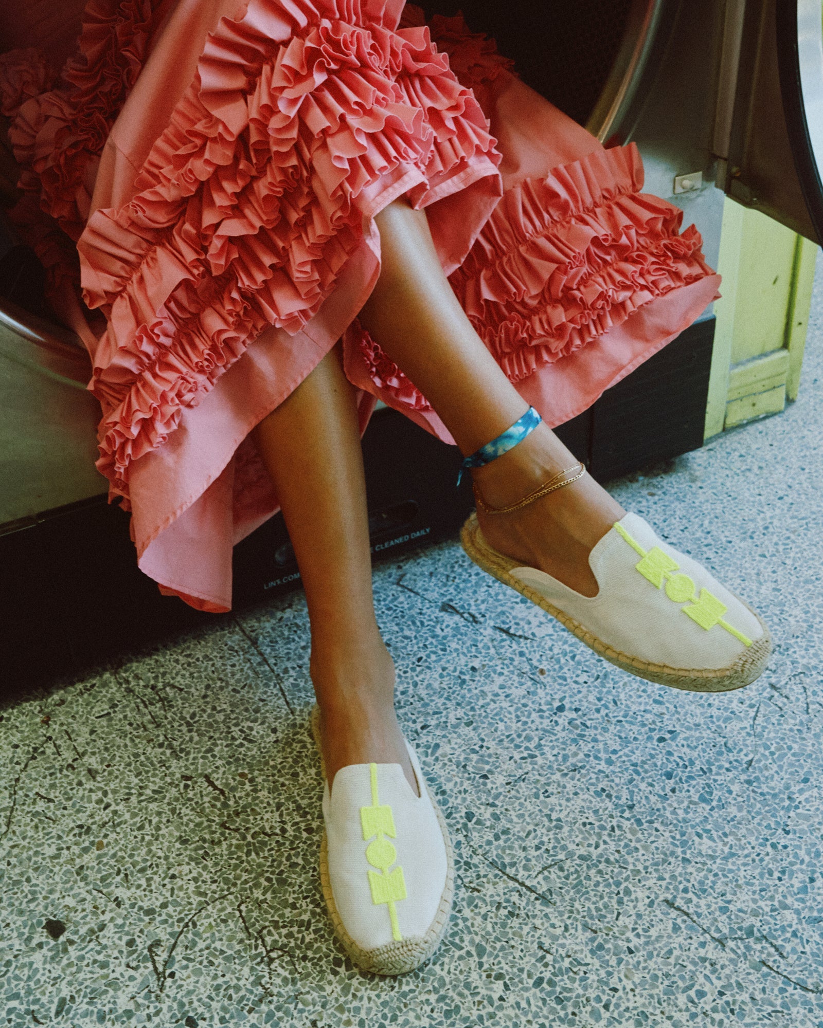 Women's Smoking Mule Espadrille | Embroidery | Molyan Neon Yellow - Natural Undyed - Women's Espadrilles - Natural Undyed - Molyan Neon Yellow - Soludos - 