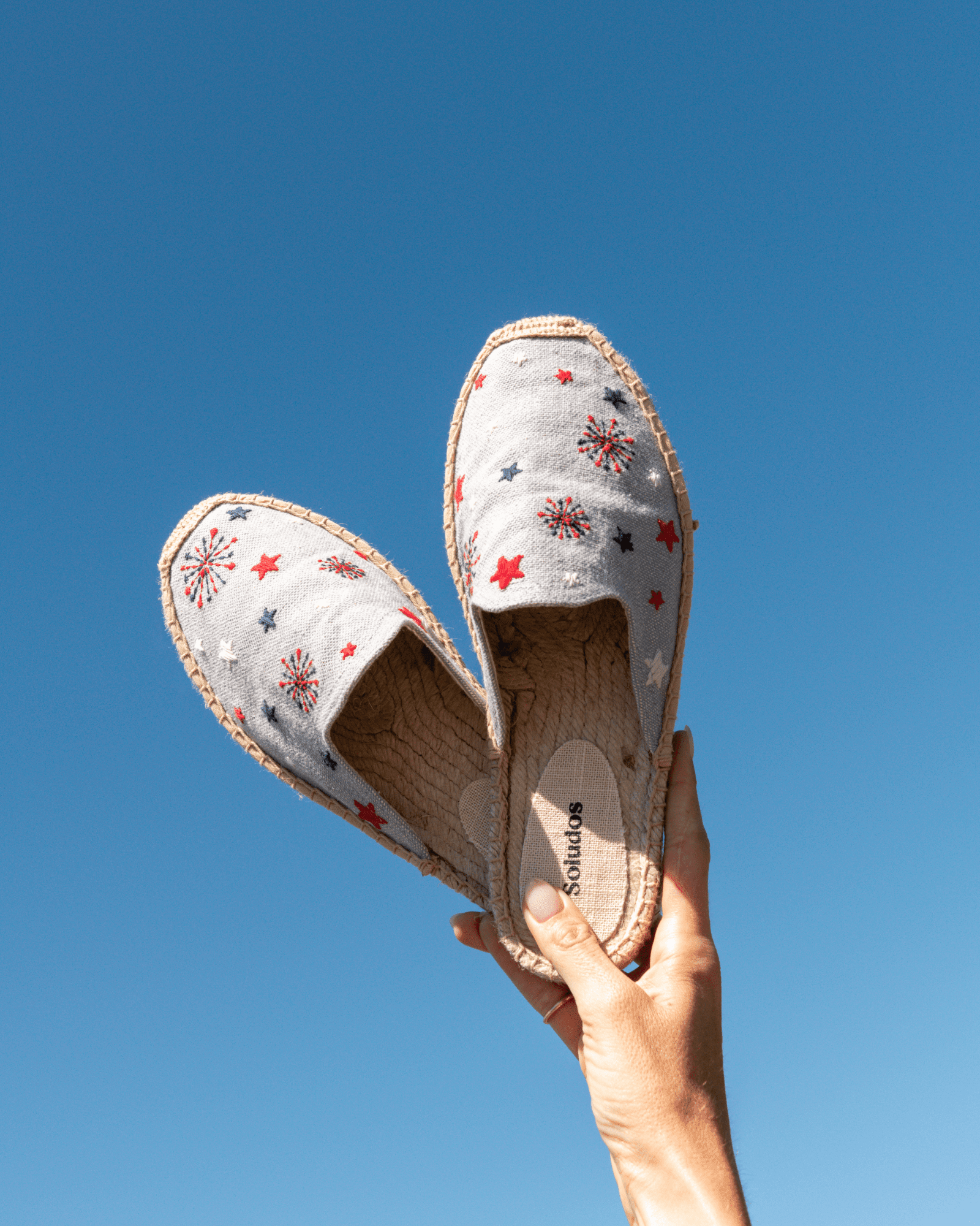Women's Smoking Mule Espadrille | Embroidery | Stars & Stripes - Dolphin Blue - Women's Espadrilles - Stars & Stripes - Dolphin Blue - Soludos -