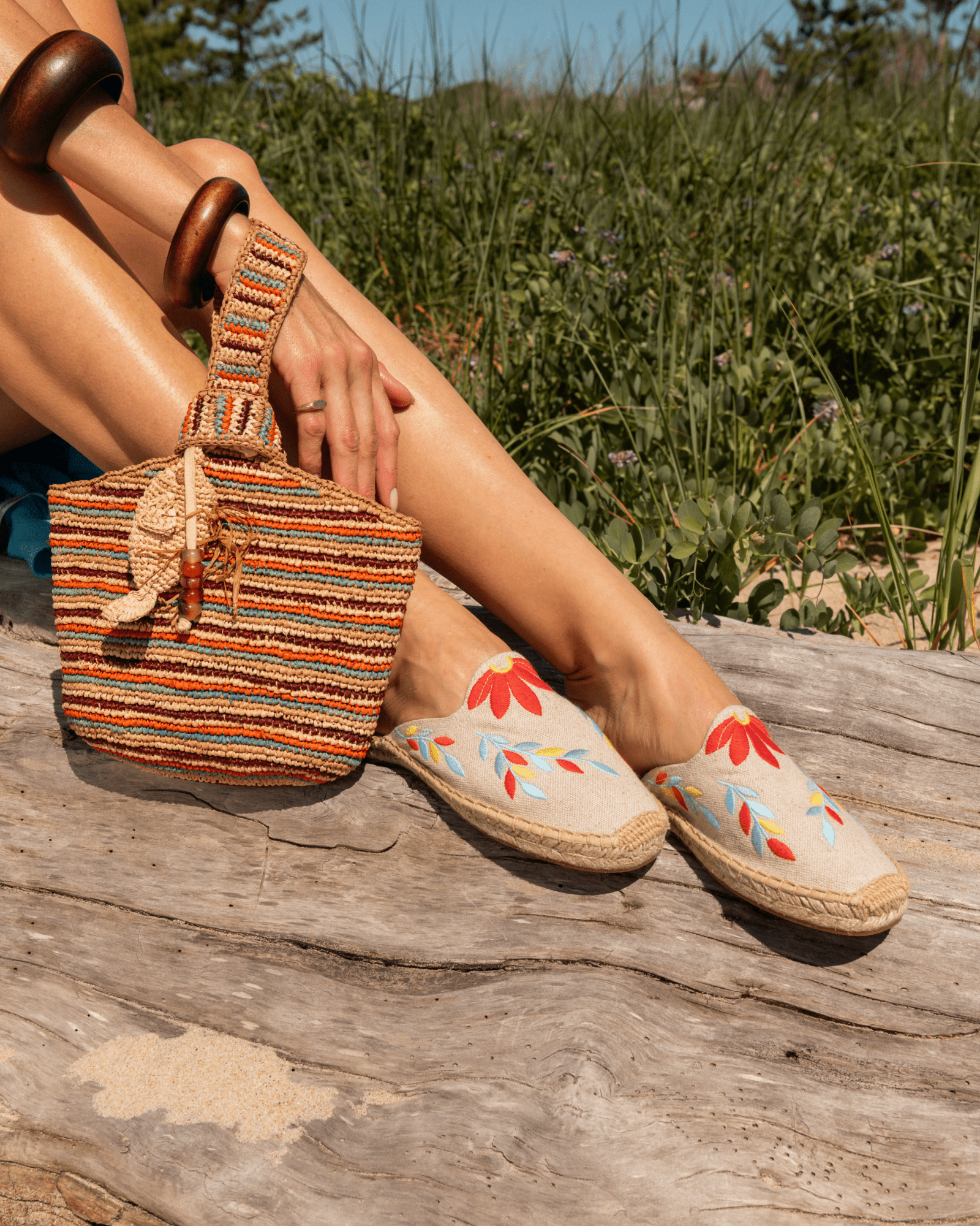 Women's Smoking Mule Espadrille | Embroidery | Tropical Florals - Natural Undyed - Women's Espadrilles - Tropical Florals - Natural Undyed - Soludos -