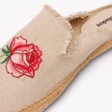 Women's Smoking Mule Espadrille | Embroidery | Vogue Roses - Natural Undyed