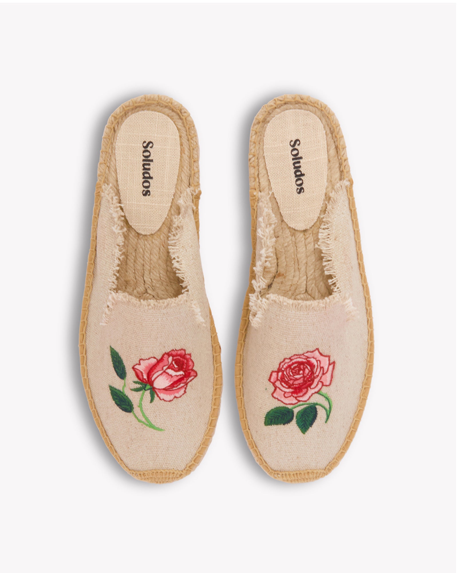 Women's Smoking Mule Espadrille | Embroidery | Wild Roses - Natural Undyed - Women's Espadrilles - Vogue Roses - Natural Undyed - Soludos - 
