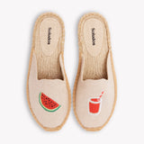 Women's Smoking Mule Espadrille | Embroidery | Watermelon Juice - Natural Undyed - Women's Espadrilles - Watermelon Juice - Natural Undyed - Soludos -