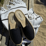 Women's Smoking Mule Espadrille | Woven Leather | Noche Black - Women's Espadrilles - Noche Black - Soludos -