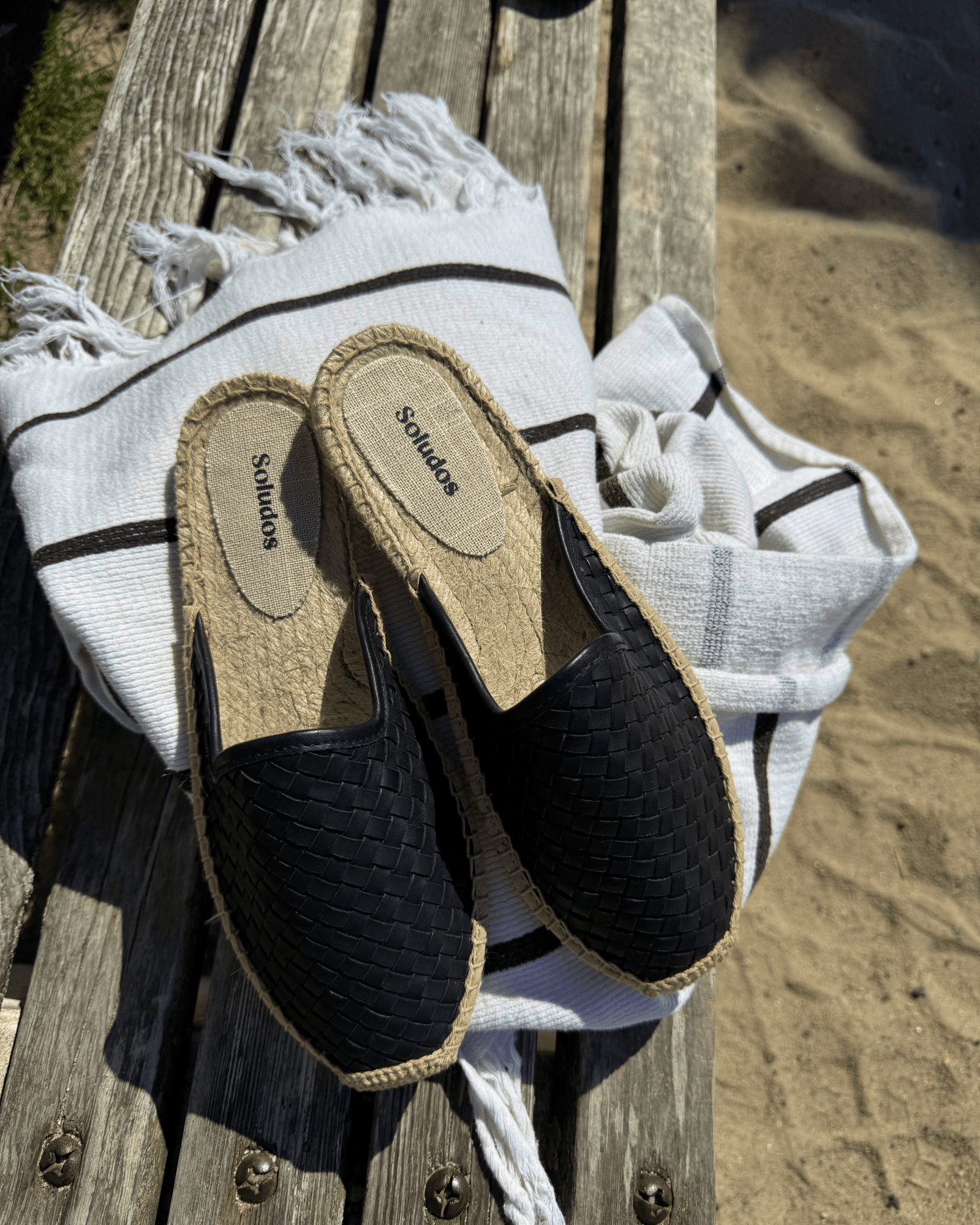Women's Smoking Mule Espadrille | Woven Leather | Noche Black - Women's Espadrilles - Noche Black - Soludos -