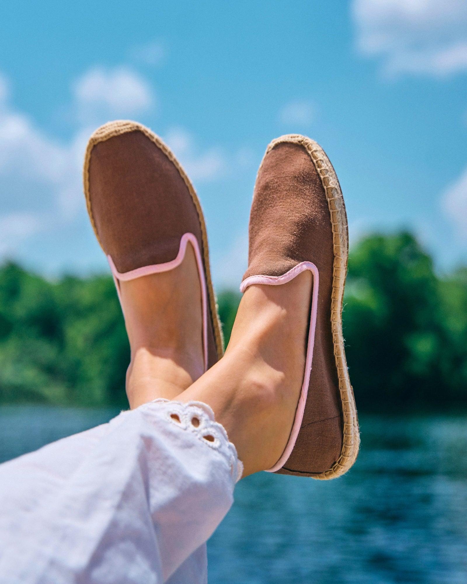 Women's Smoking Espadrille | Linen Color | Brown - Light Pink - Women's Espadrilles - Brown - Pink - Soludos - 