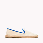 The Smoking Slipper - Contrast Piping - Ivory / Blue - Women's - Women's Espadrilles - Ivory / Blue - Soludos - 