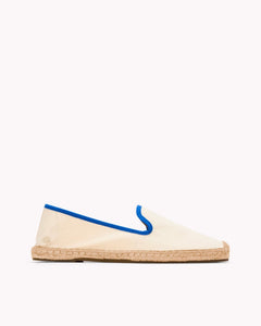 The Smoking Slipper - Contrast Piping - Ivory / Blue - Women's - Women's Espadrilles - Ivory / Blue - Soludos - 