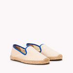 The Smoking Slipper - Contrast Piping - Ivory / Blue - Women's - Women's Espadrilles - Ivory / Blue - Soludos - 
