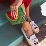 The Smoking Slipper - Embroidery / Ma Cherie - Ivory / Blue - Women's - Women's Espadrilles - Ivory / Blue - ET2C - 