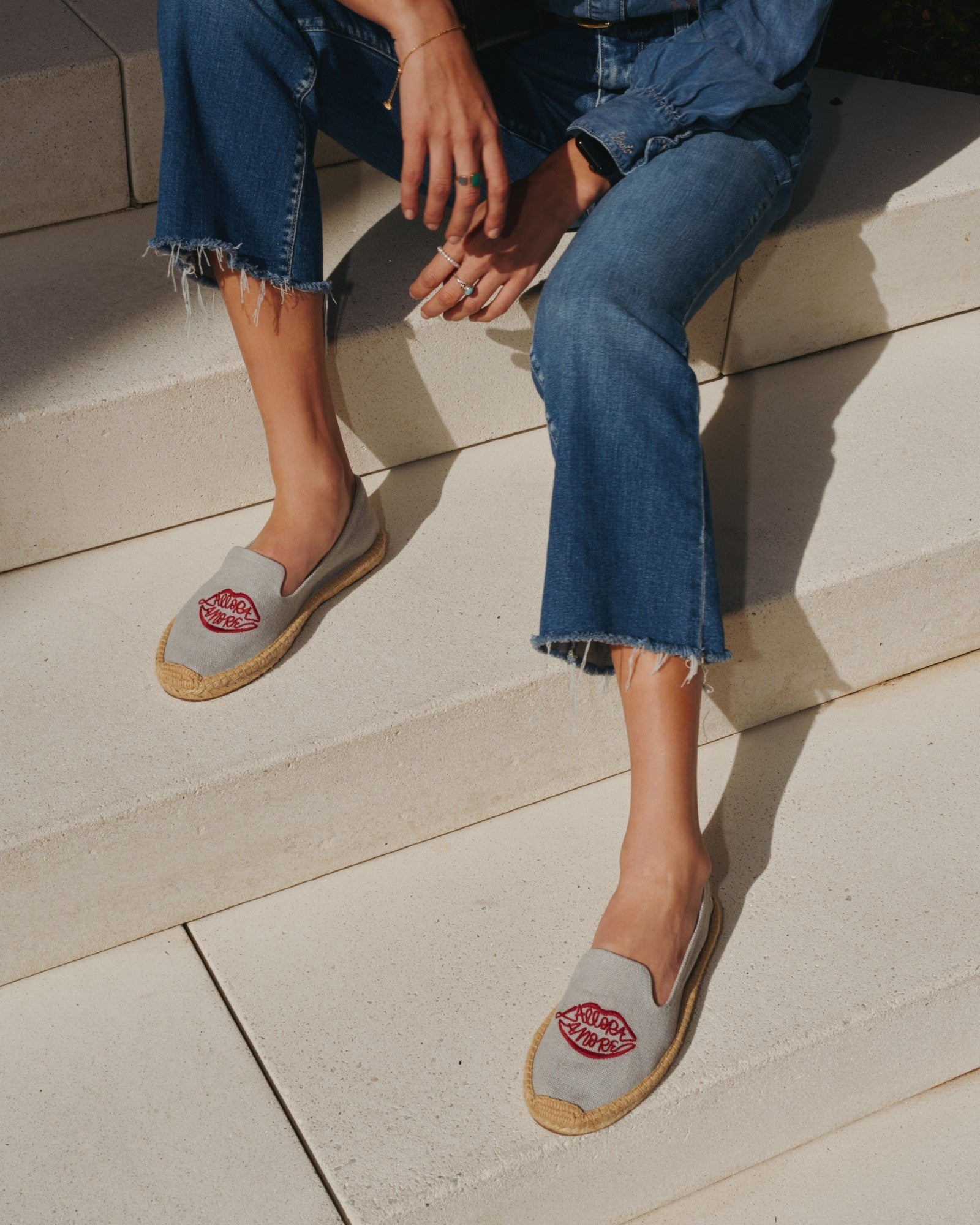 The Smoking Slipper - Embroidery / Allora Amore / Dolphin Blue - Women's - Women's Espadrilles - Dolphin Blue - ET2C - 