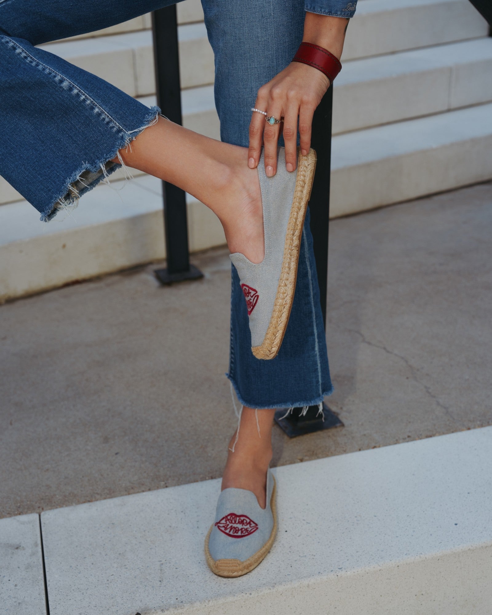 The Smoking Slipper - Embroidery / Allora Amore / Dolphin Blue - Women's - Women's Espadrilles - Dolphin Blue - ET2C - 