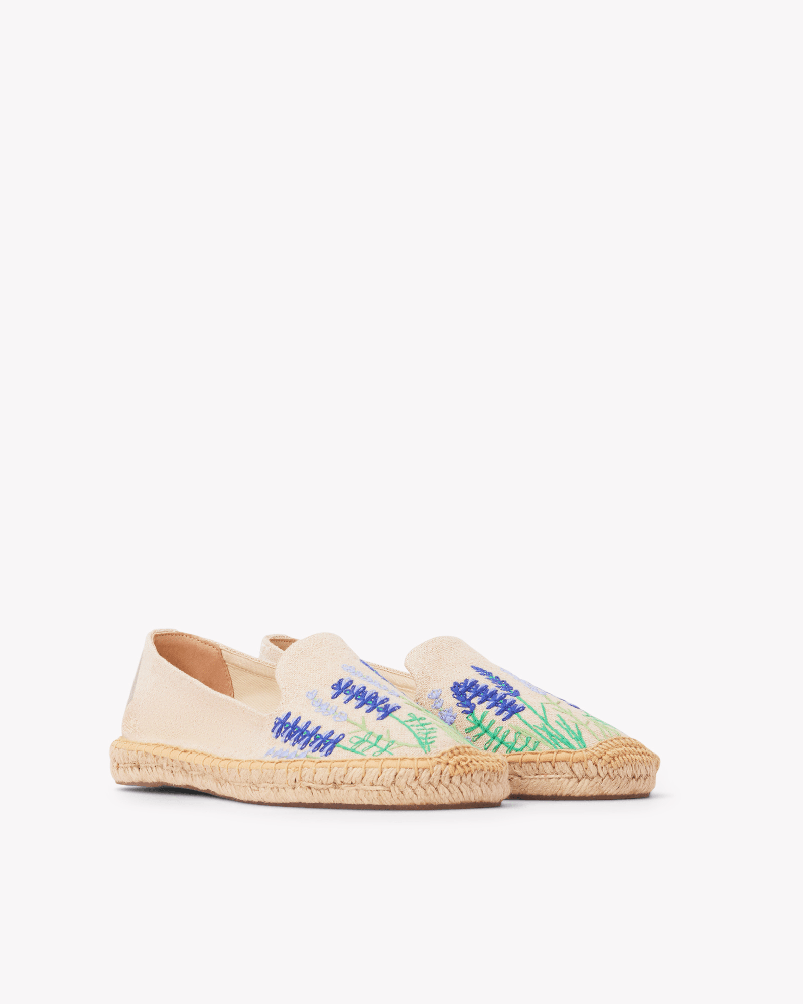 Women's Smoking Espadrille | Embroidery | Bluebonnets - Natural Undyed - Womens Espadrilles - Bluebonnets - Natural Undyed - ET2C - 