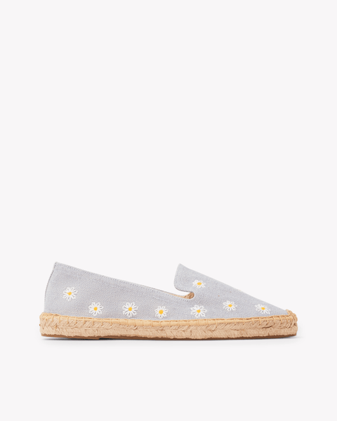 Women's Smoking Espadrille | Embroidery | Daisies - Dolphin Blue