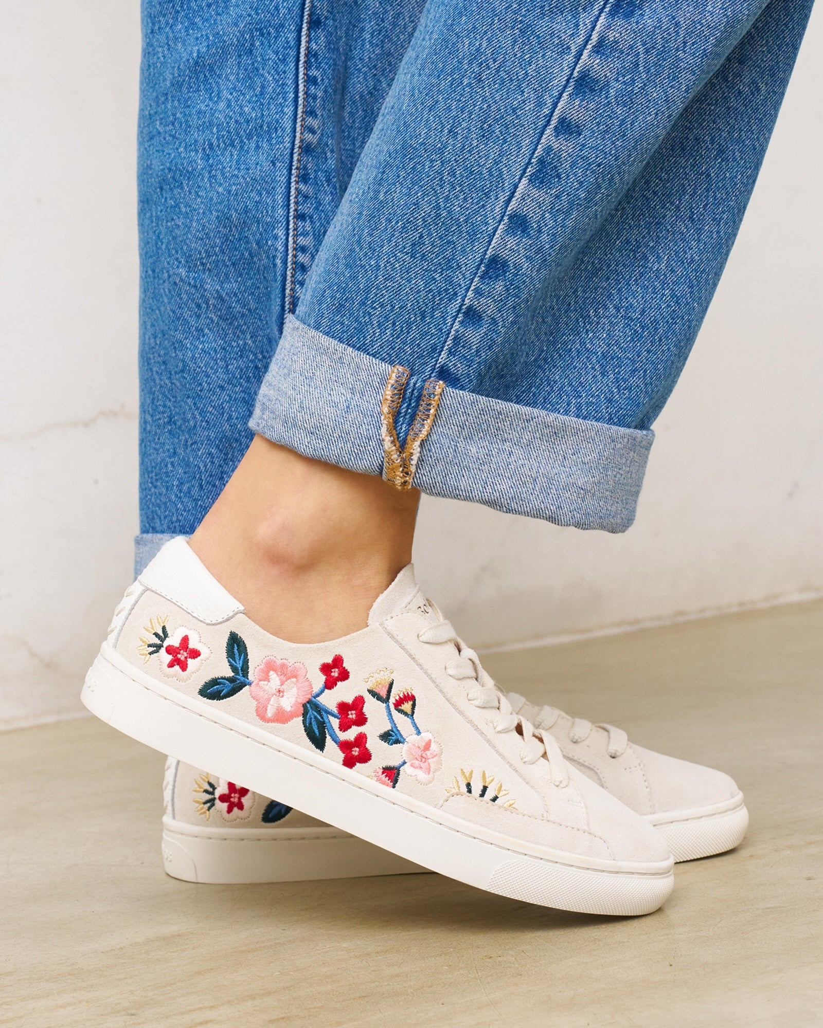 Women's Ibiza Classic Sneaker | Embroidery | Floral - Stone White - Women's Sneakers - Stone White - Floral - Soludos - 