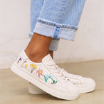 Women's Ibiza Platform Sneaker | Embroidery | Pressed Florals - Oasis White - Womens Espadrilles - Pressed Florals - Oasis White - Soludos - 
