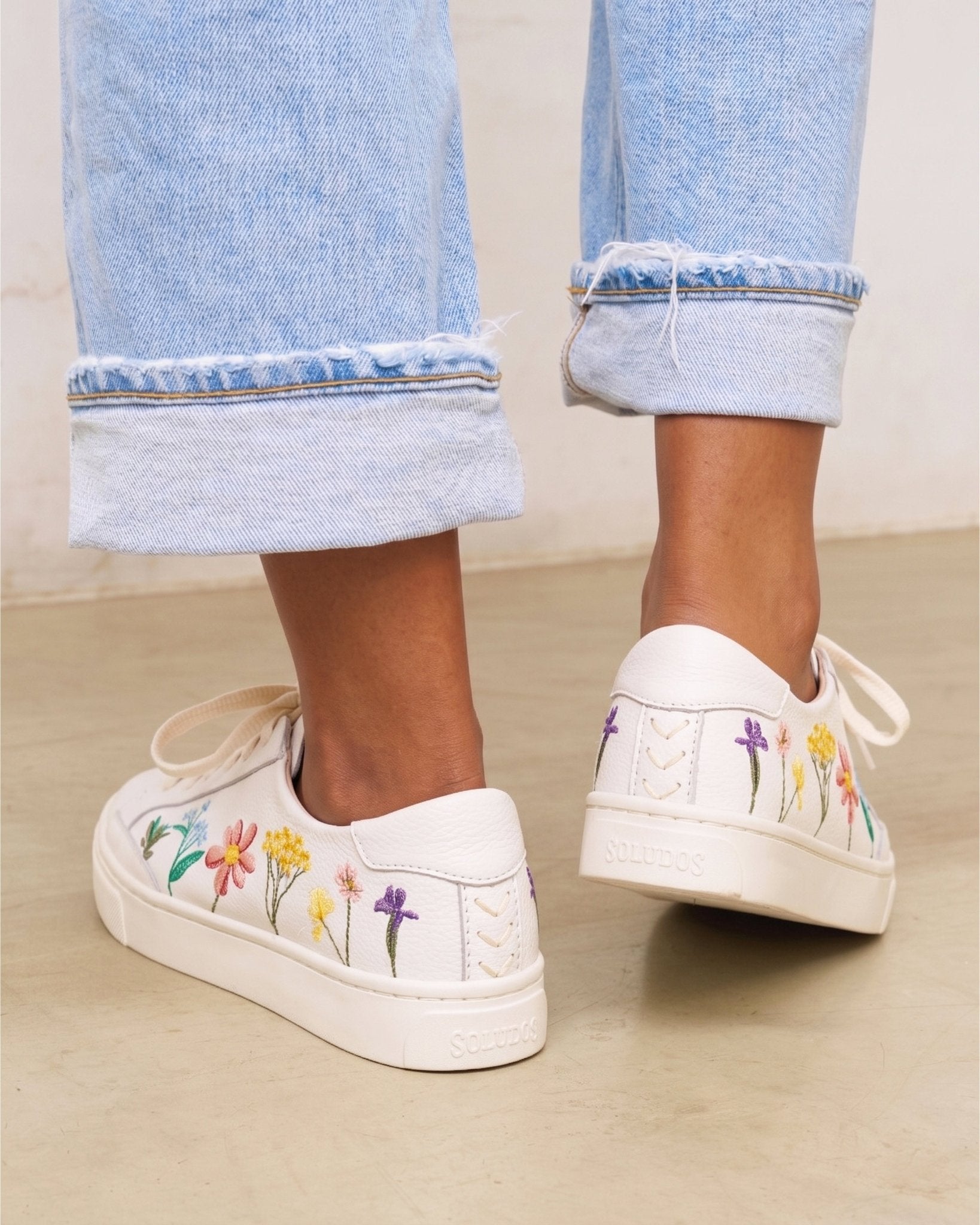 Women's Ibiza Platform Sneaker | Embroidery | Pressed Florals - Oasis White - Womens Espadrilles - Pressed Florals - Oasis White - Soludos - 