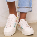 Women's Ibiza Platform Sneaker | Embroidery | Pressed Florals - Oasis White - Womens Espadrilles - Pressed Florals - Oasis White - Soludos - 