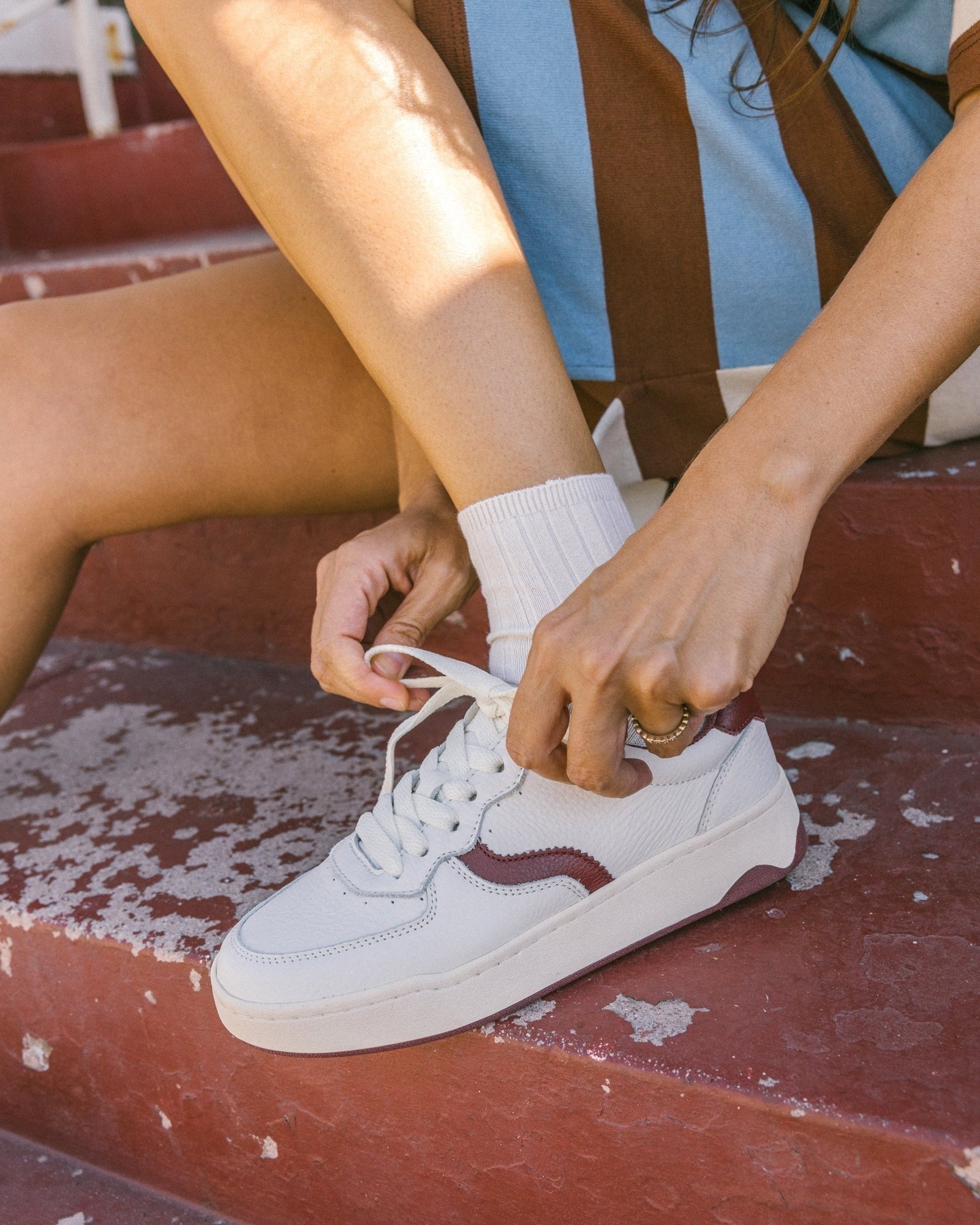 The Roma - Classic - White / Wine - Women's - Women's Sneakers - White / Wine - Soludos - 