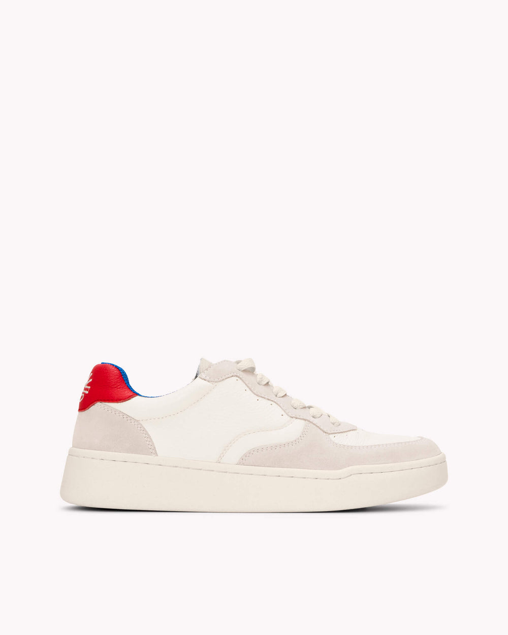 white sneakers with red accent