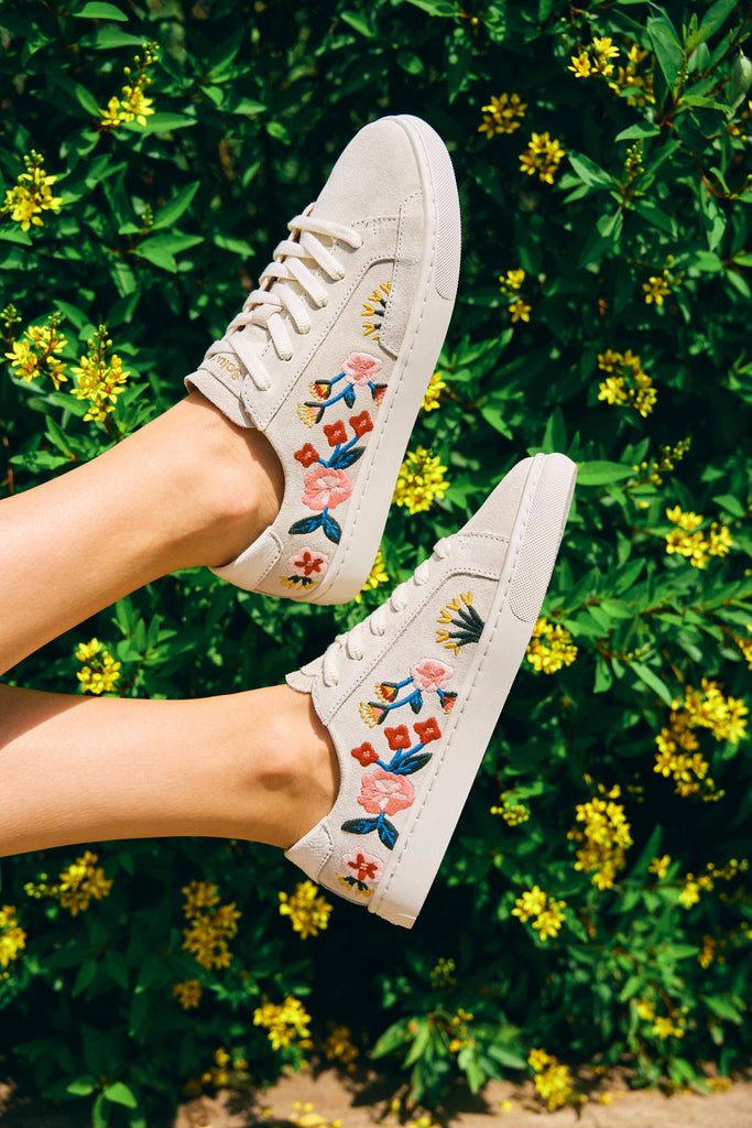 Women's Ibiza Classic Sneaker | Embroidery | Floral - Stone White - Women's Sneakers - Stone White - Floral - Soludos - 