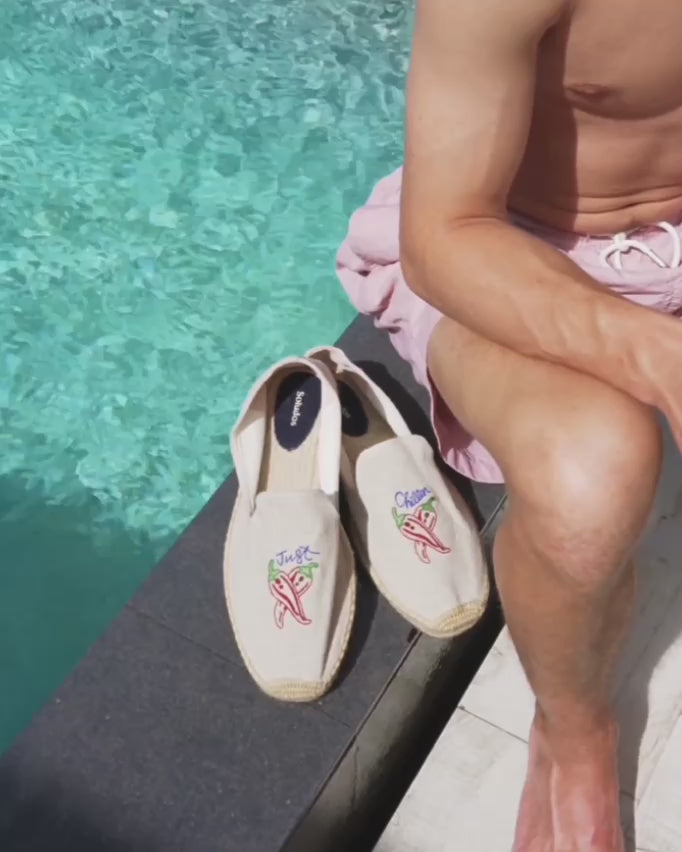 The Smoking Slipper - Embroidery / Just Chillin - Natural Undyed - Men's - Men's Espadrilles - Natural Undyed - ET2C - 