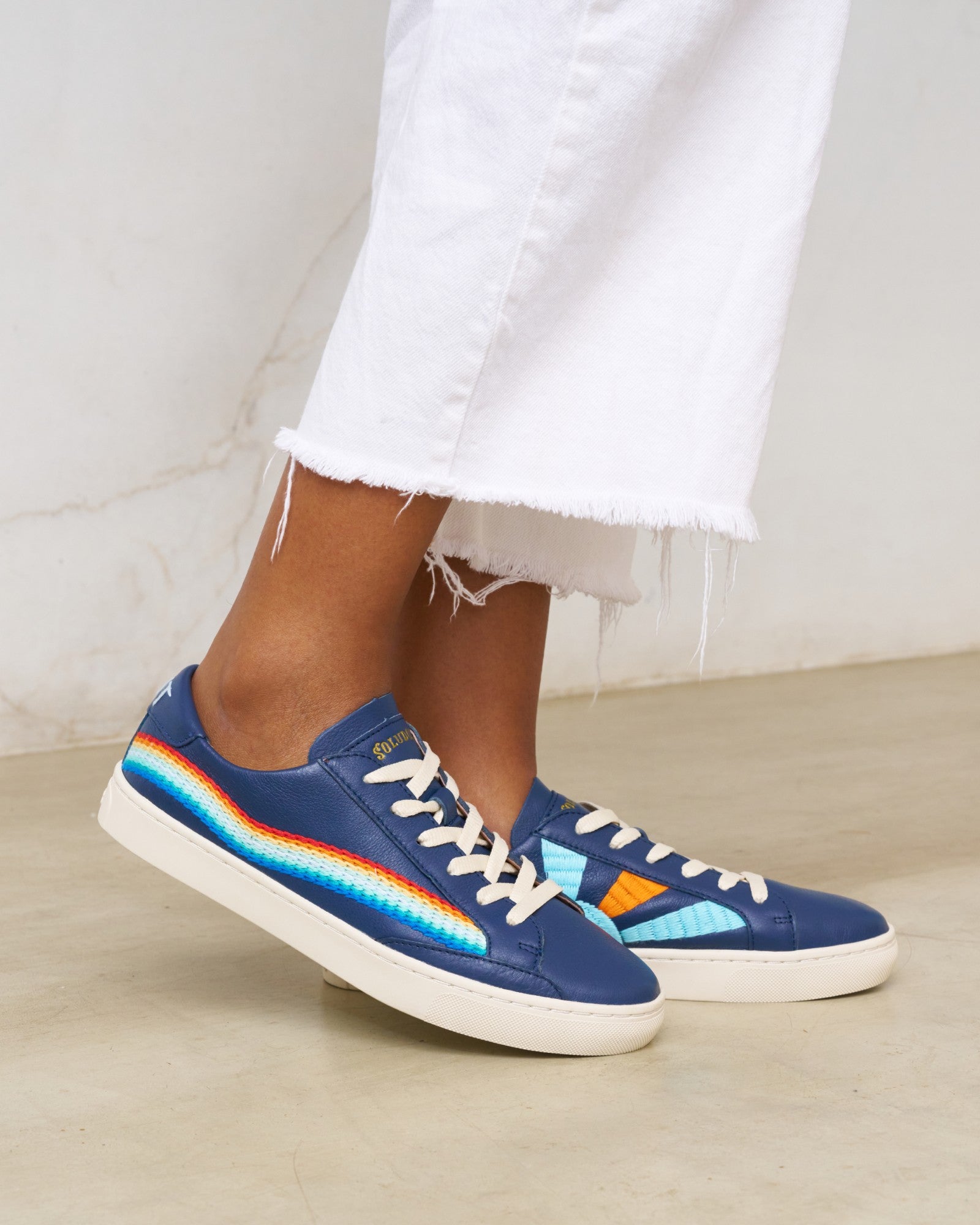 The Original Ibiza - Embroidery / Rainbow Wave - Marine Blue - Women's - Women's Sneakers - Marine Blue / Rainbow Wave - Soludos - 