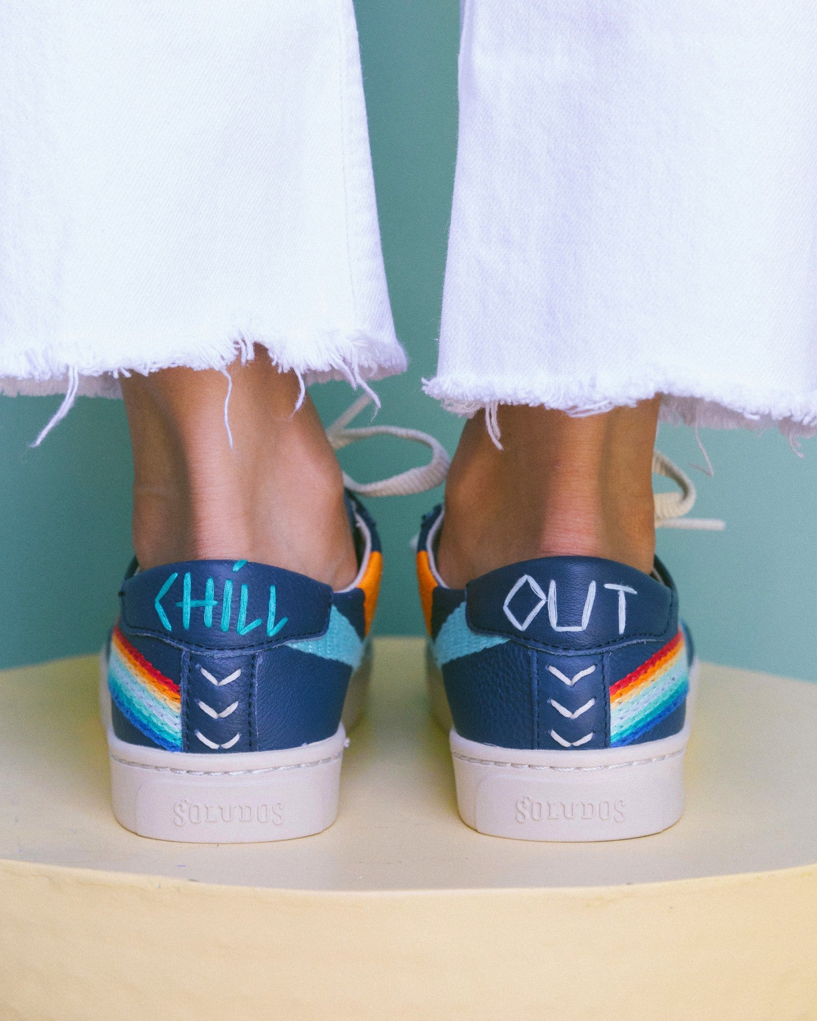 The Original Ibiza - Embroidery / Rainbow Wave - Marine Blue - Women's - Women's Sneakers - Marine Blue / Rainbow Wave - Soludos - 